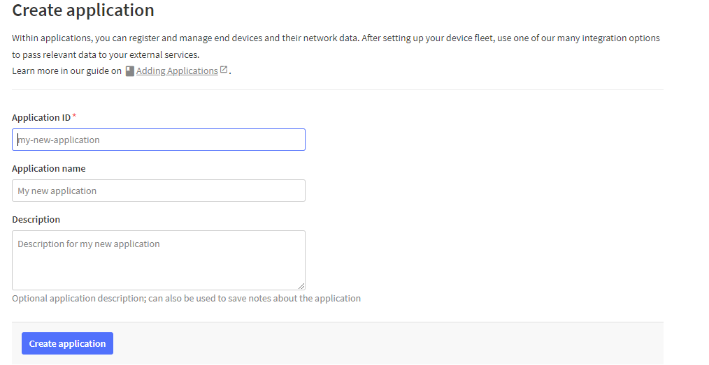 TTN Create an application