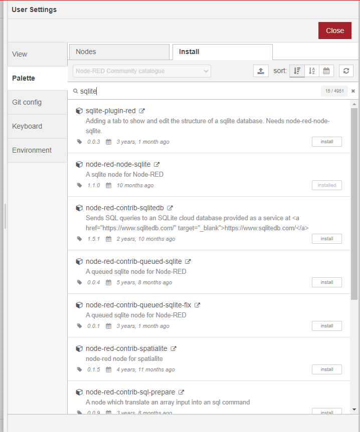 Node-RED SQLite